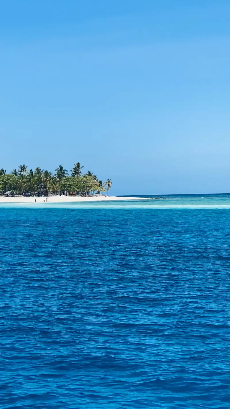 Virgin Island's palms and white sand coming into view across deep blue sea